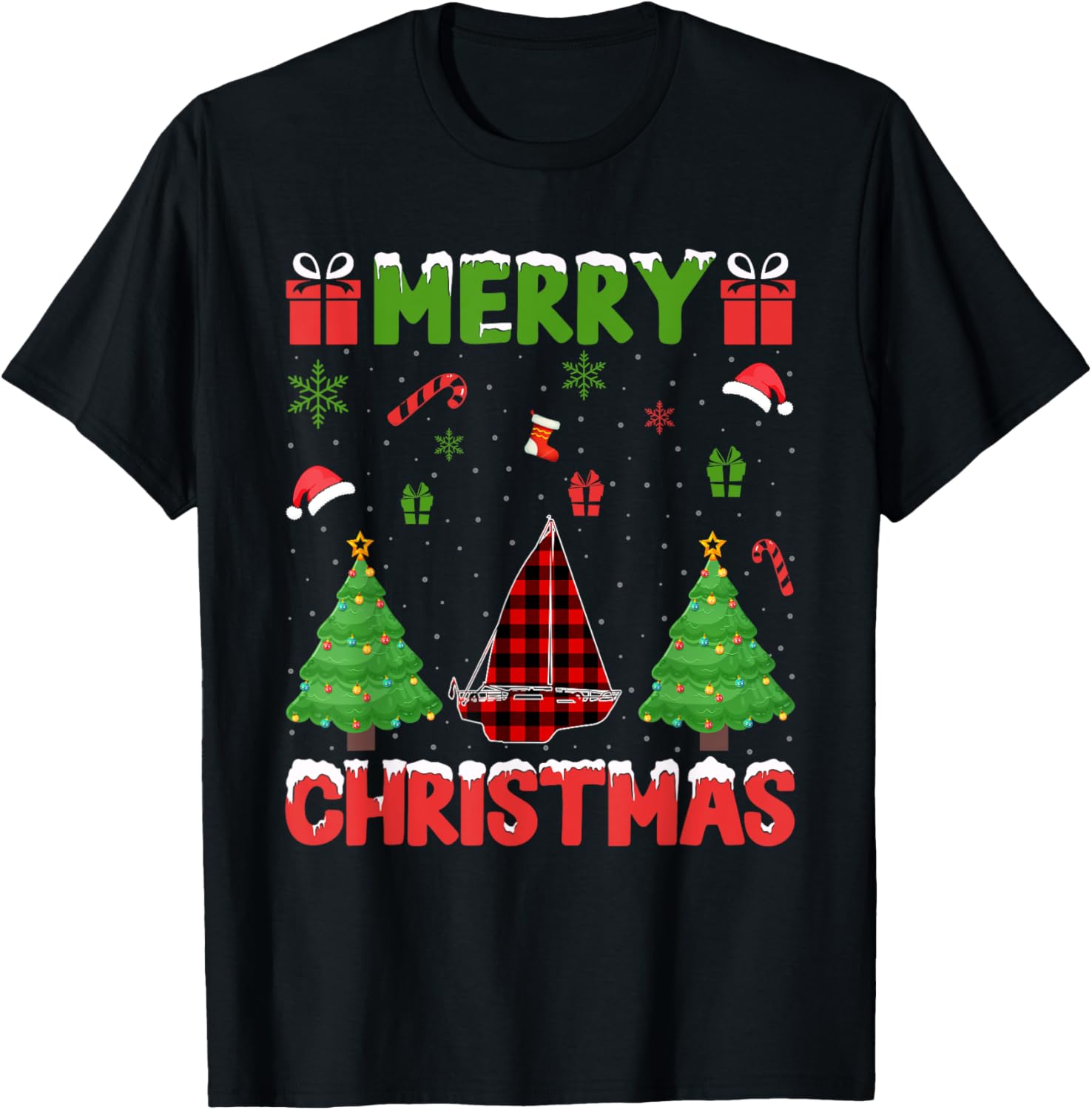 Xmas Tree Red Buffalo Plaid Sailing Boat Ugly