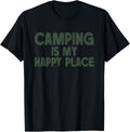 Camping Is My Happy Place Camper Camp Outdoor Minimalist Tee