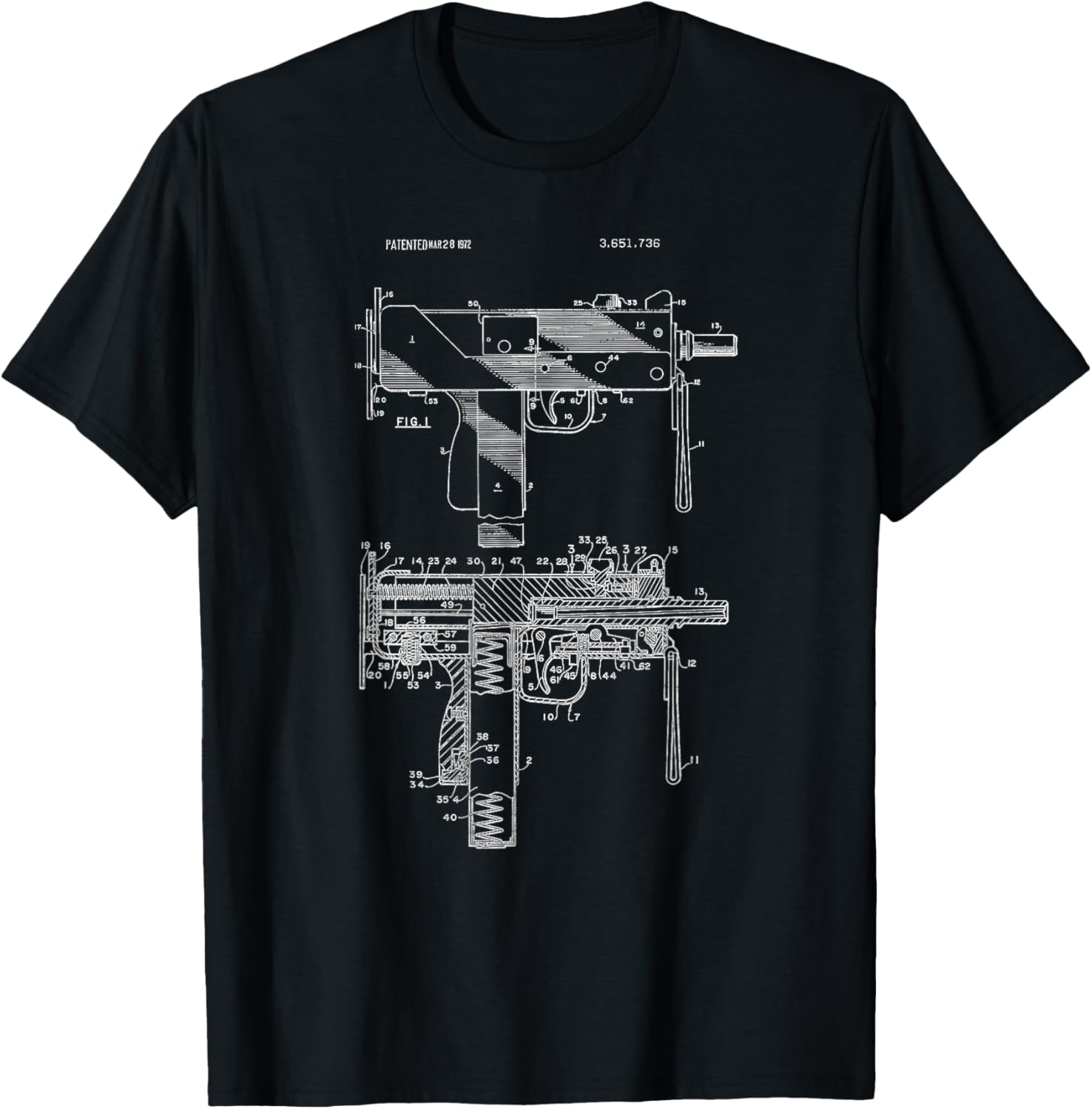 Vintage Mac 10 Uzi Blueprint Shirt Machine Gun Drawing Tee