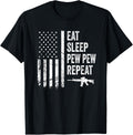 Eat Sleep Pew Repeat American Flag Guns Joke Funny Gun