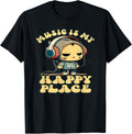 Music Is My Happy Place, Cute Headphone Cat Music Lover T-Shirt for Men Women Girls Kids