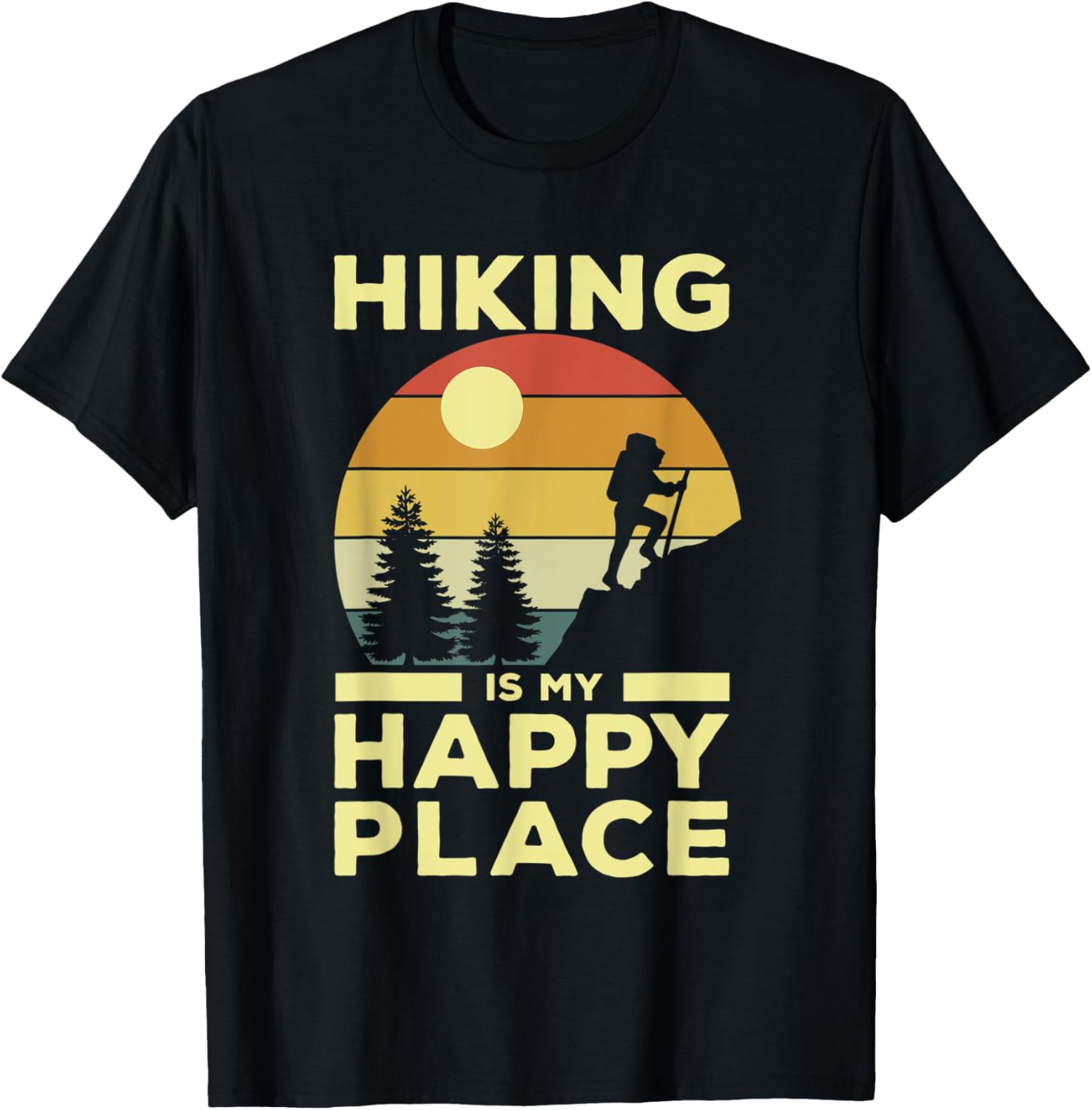 Hiking is My Happy Place Retro Sunset Mountain Climber Hiker
