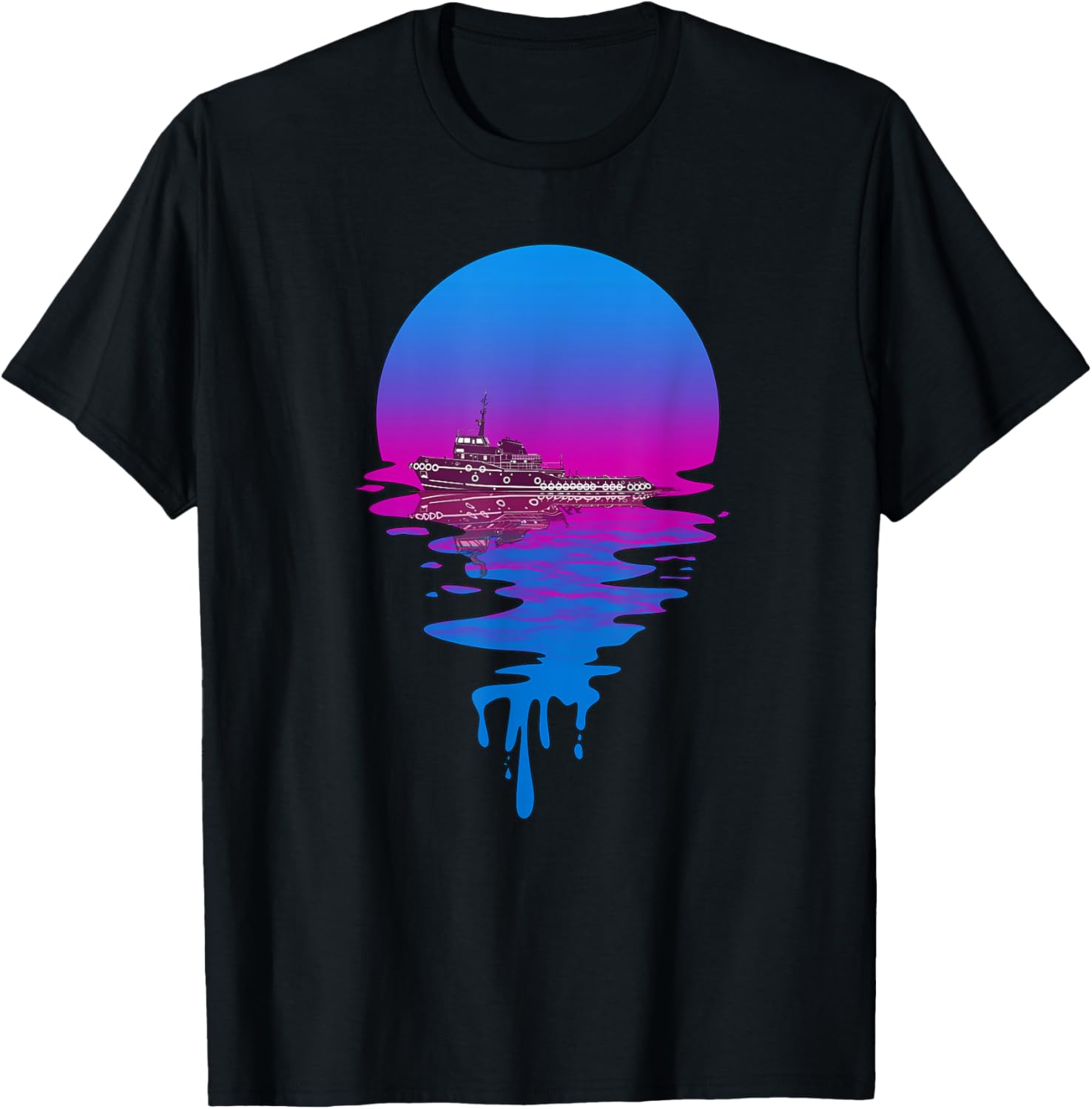 Vintage Retro Sunset Tugboat