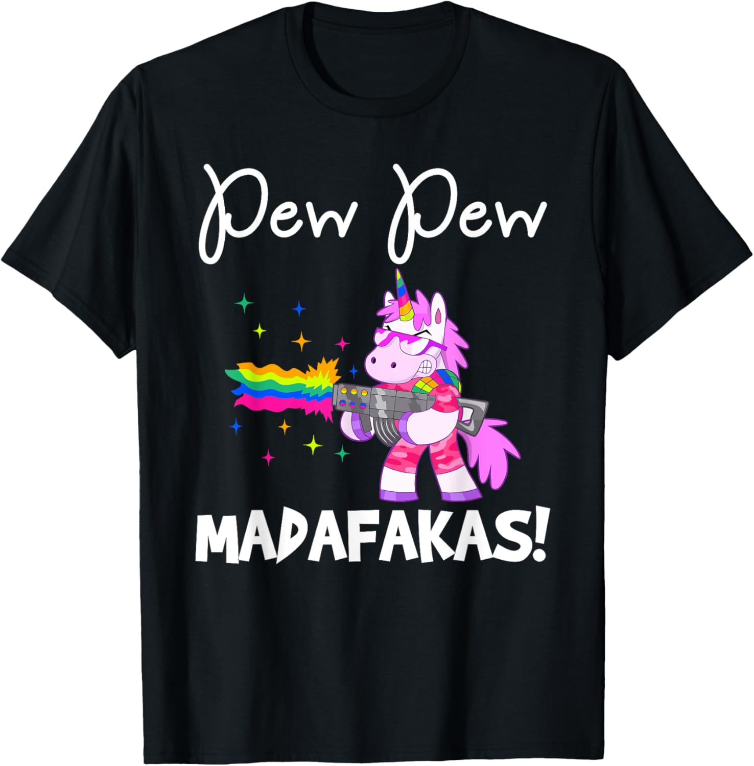 Pew Madafakas Funny Fantasy Unicorn With Rainbow Gun White