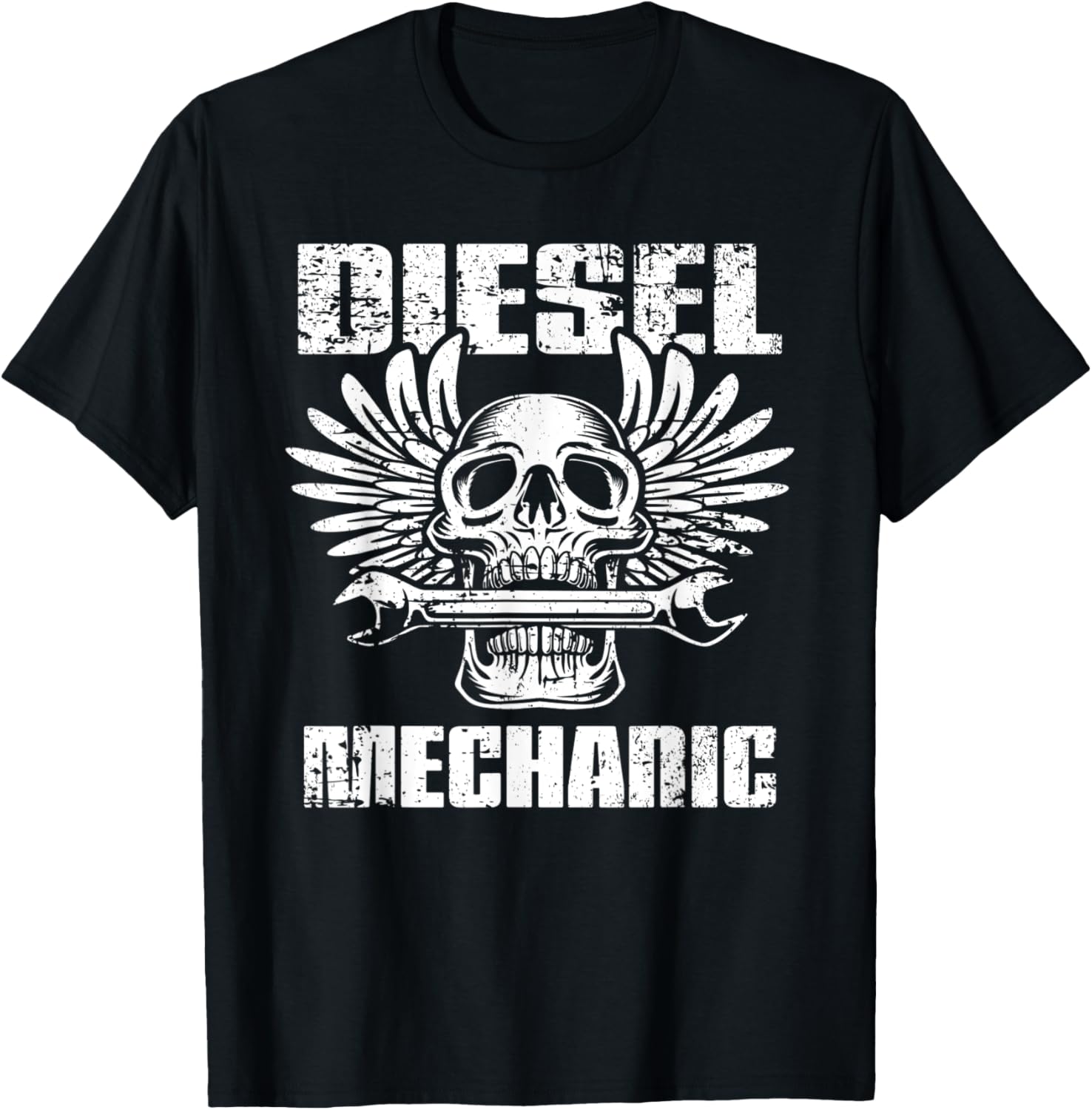 Diesel Mechanic Skull Wrench Wings Distressed Design