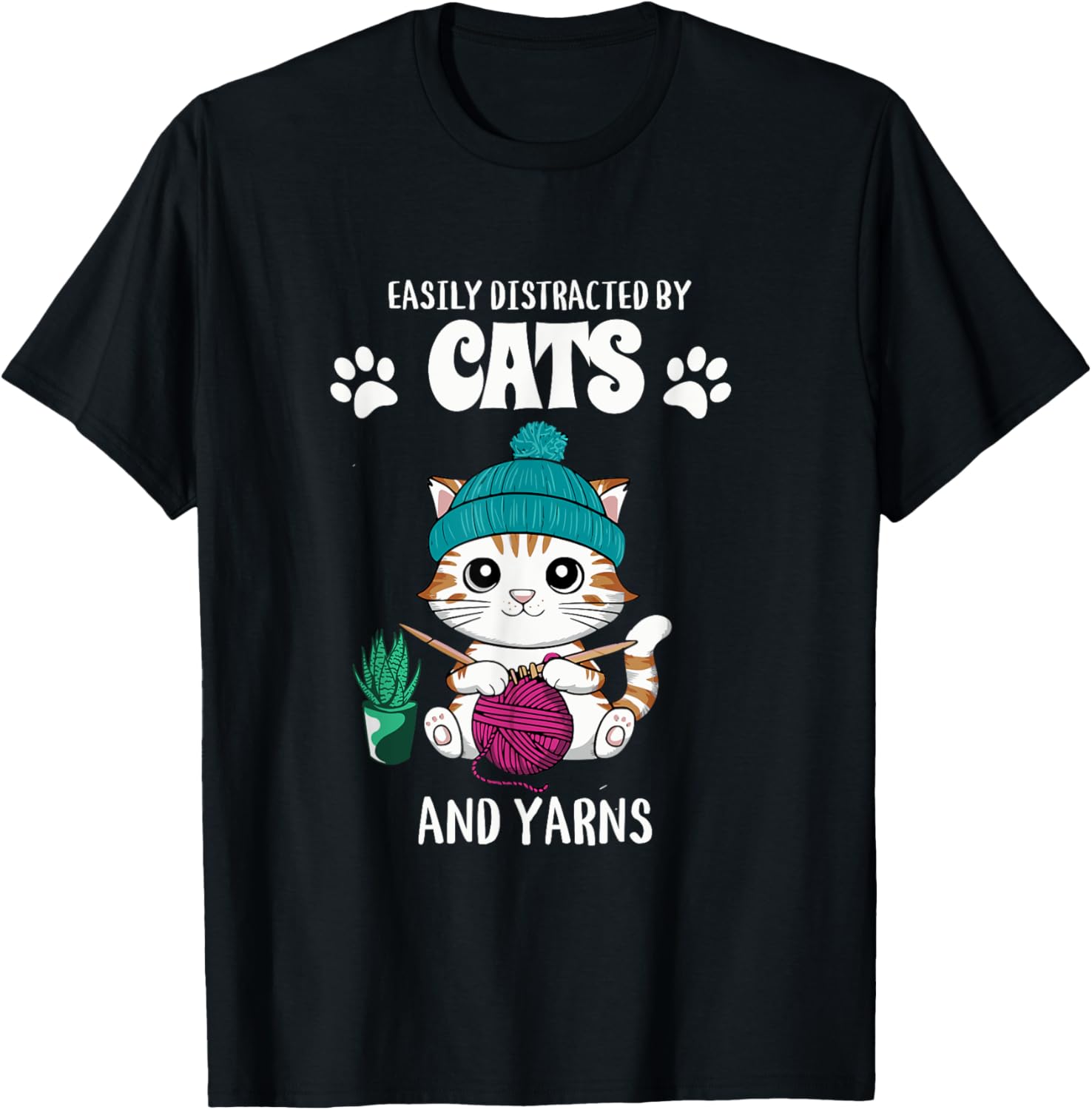 Easily Distracted By Cats & Yarns Cute Knitting Cat