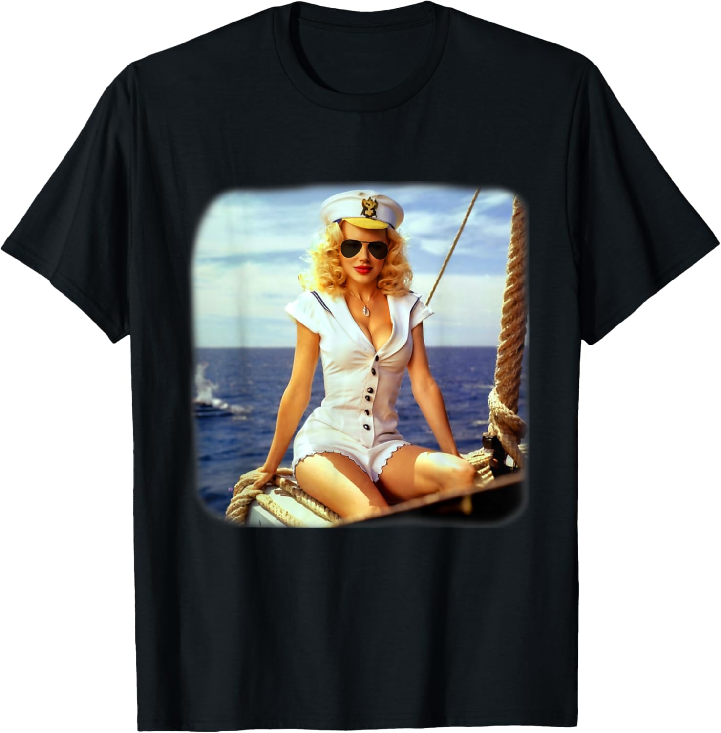 Retro Vintage Sexy Sailor Girl Boat Ship Ocean