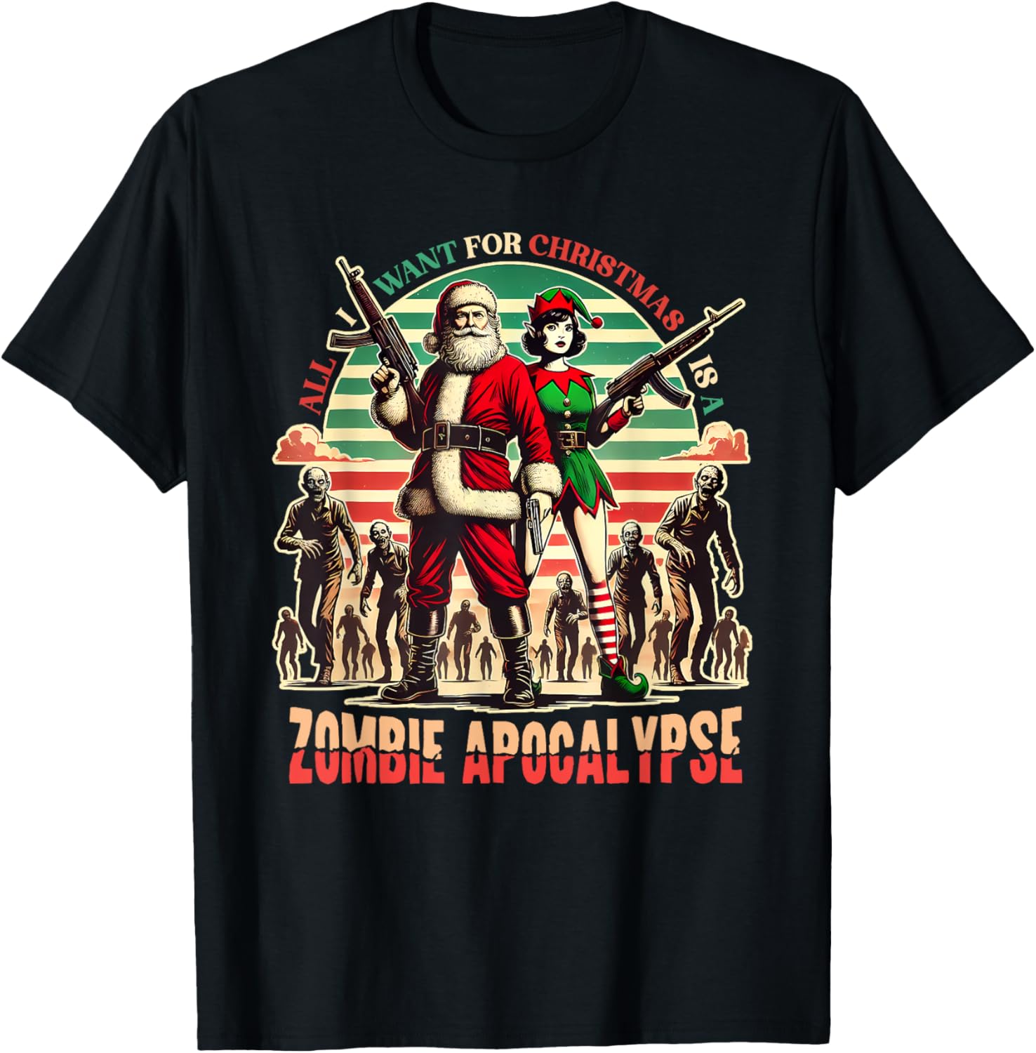Christmas Zombie Apocalypse And Santa With Guns Zombies