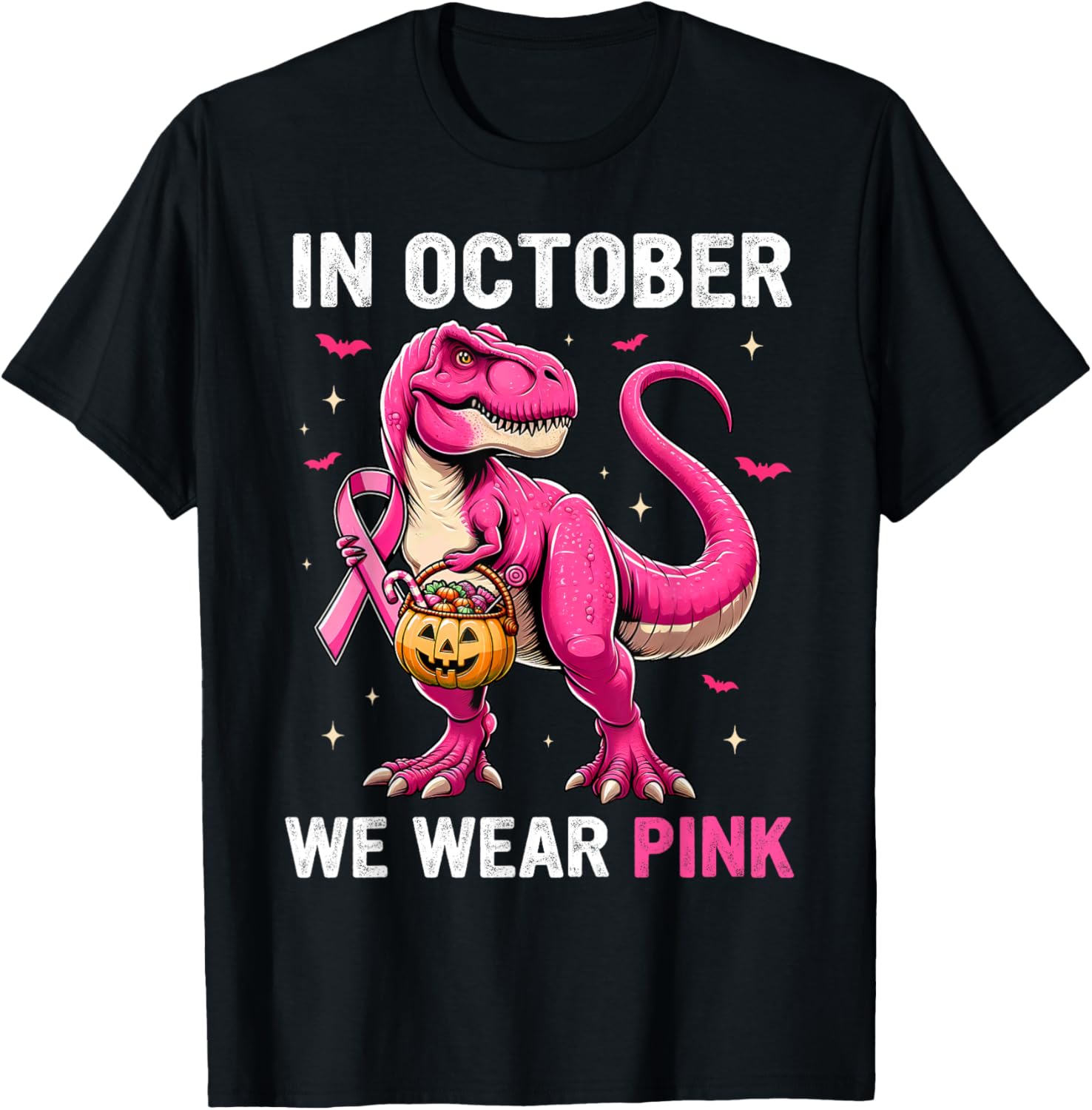 In October We Wear Pink Dinosaur Boys Kids Breast Cancer