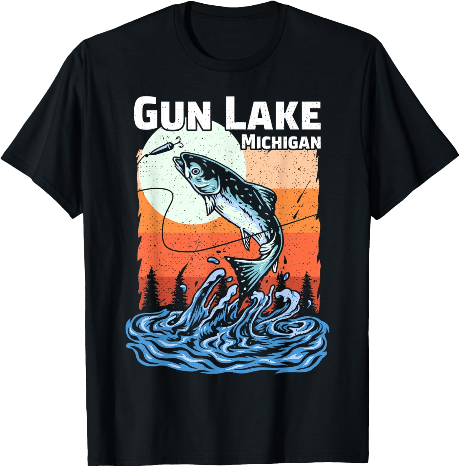 Summer Fishing Retro Sunset Michigan Gun Lake T Shirt Men Women