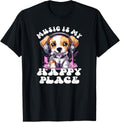 Music Is My Happy Place, Cute Headphone Dog Music Lover T-Shirt for Men Women Kids