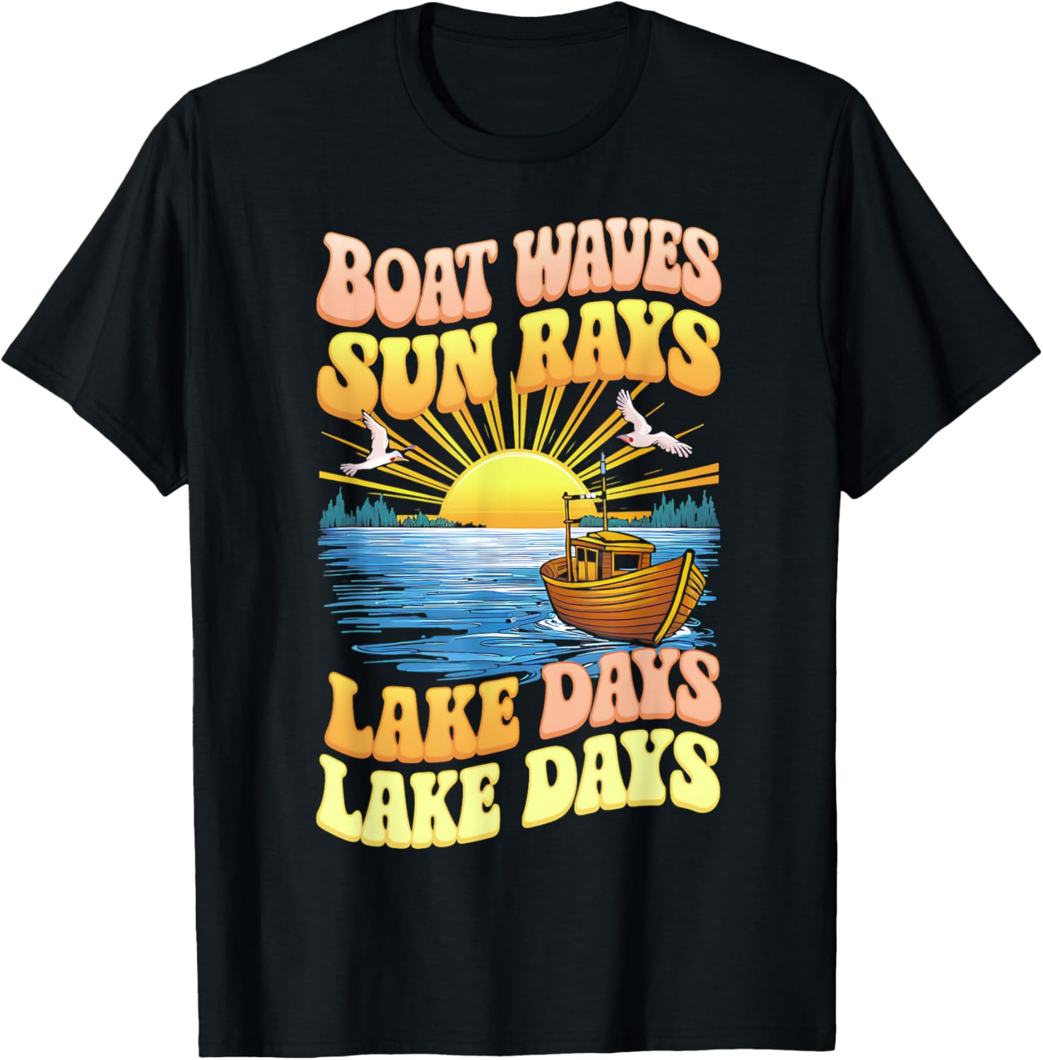 Funny Retro Boat Waves Sun Rays Lake Days