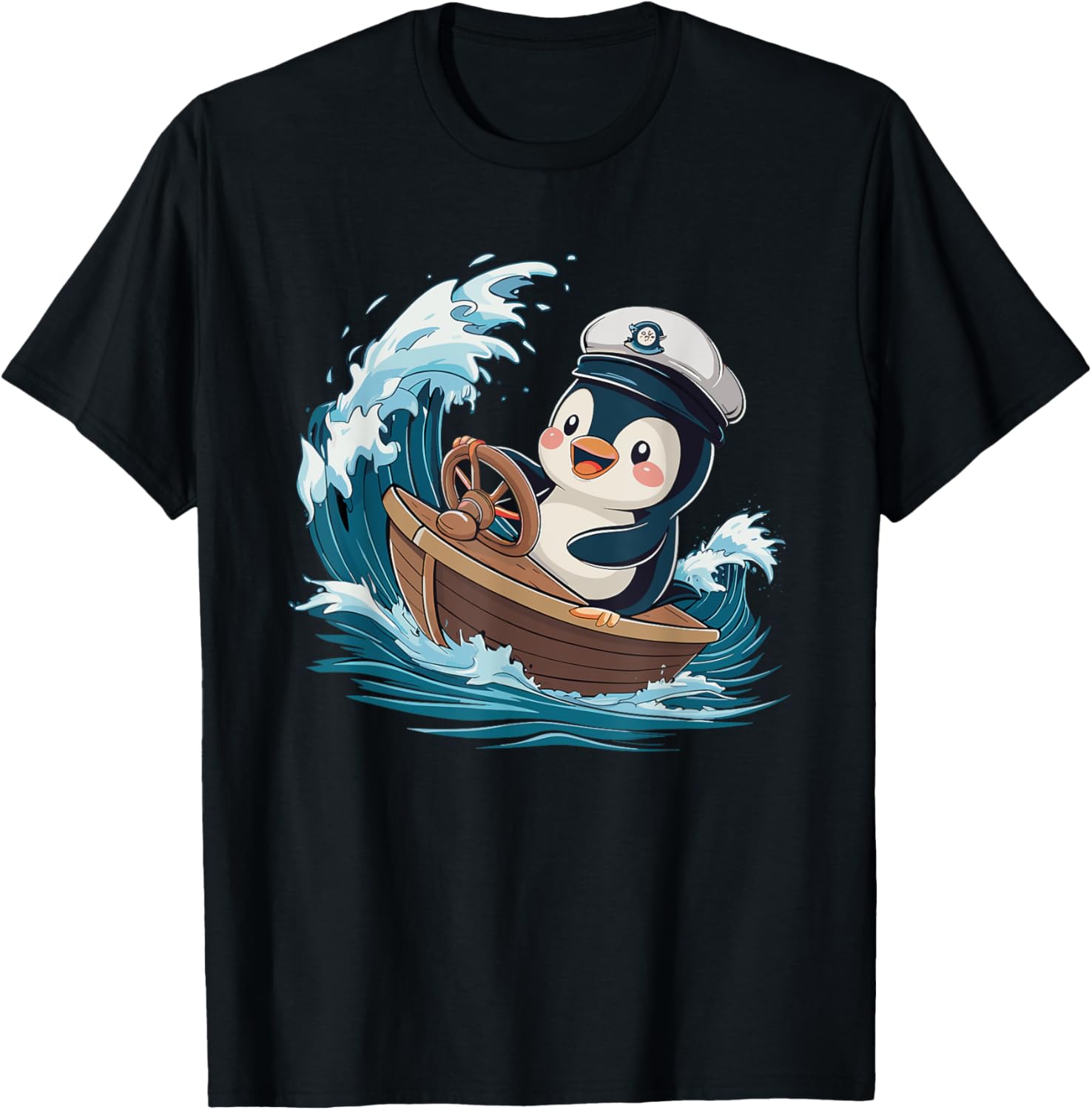 Captain Penguin Steering Through Waves Boat Penguin Captain