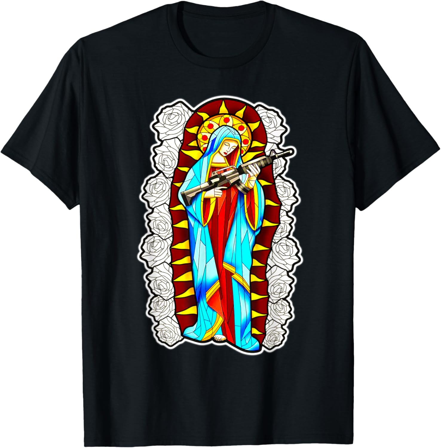 Mother Mary X Machine Gun X Roses X Chicano Tattoo Flash