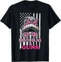 Messy Buns Guns Tshirt Women Wife Mom Pink Leopard