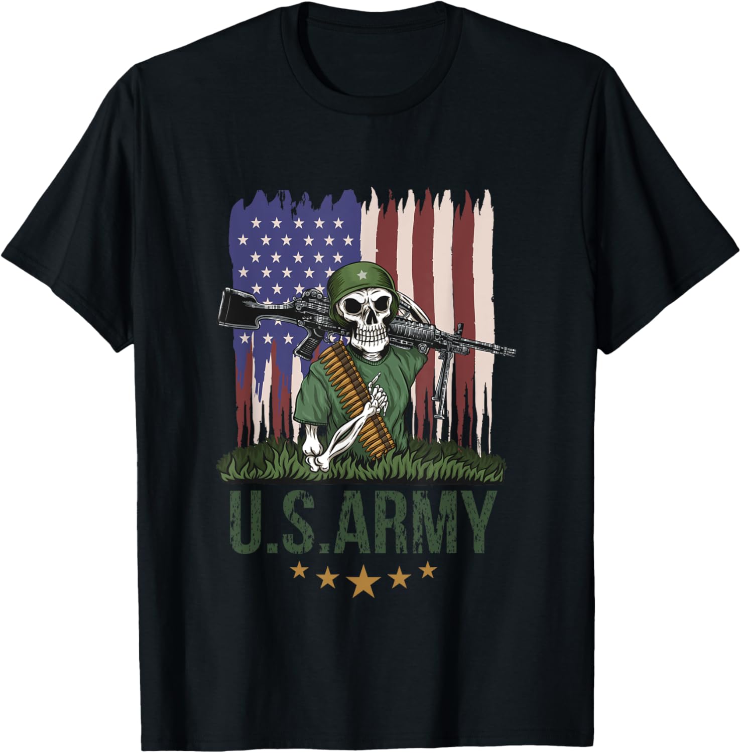 Proud Us Army Veterans Day Usa Flag Skull With Gun