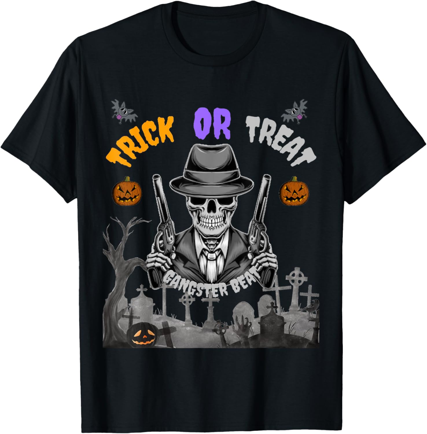 Halloween Trick Or Treat Gangster Beat Skull With Two Guns