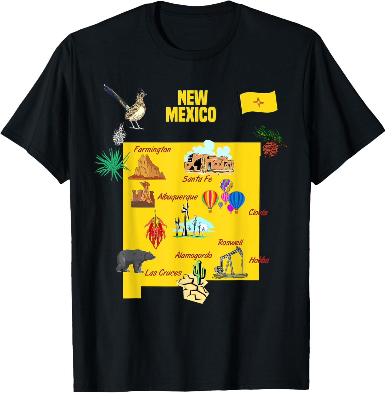 Hand Drawn Illustration of New Mexico Map Tourist places, US