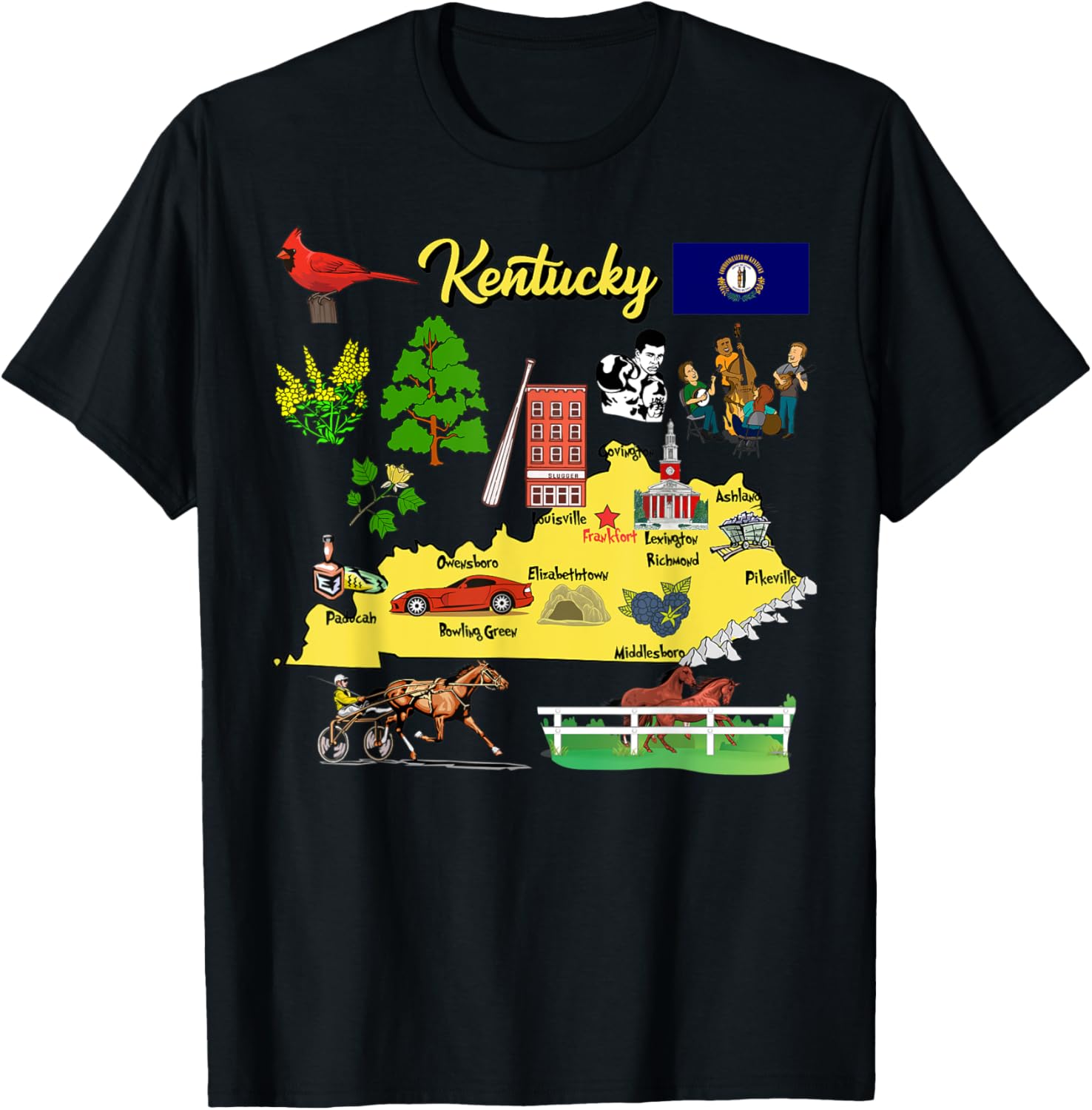 Hand Drawn Illustration of Kentucky Map, Tourist places, USA