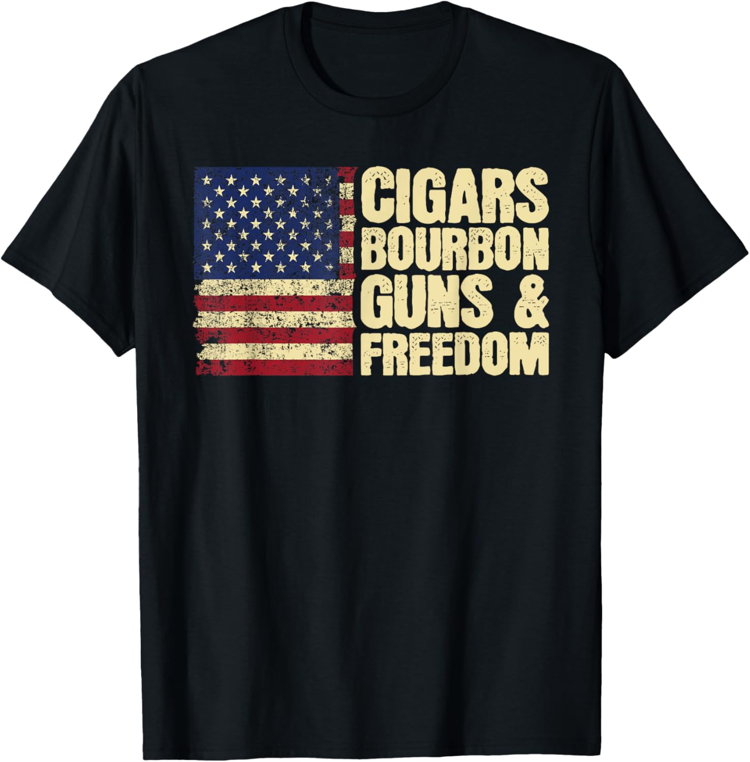 Cigars Bourbon Guns And Freedom American Flag
