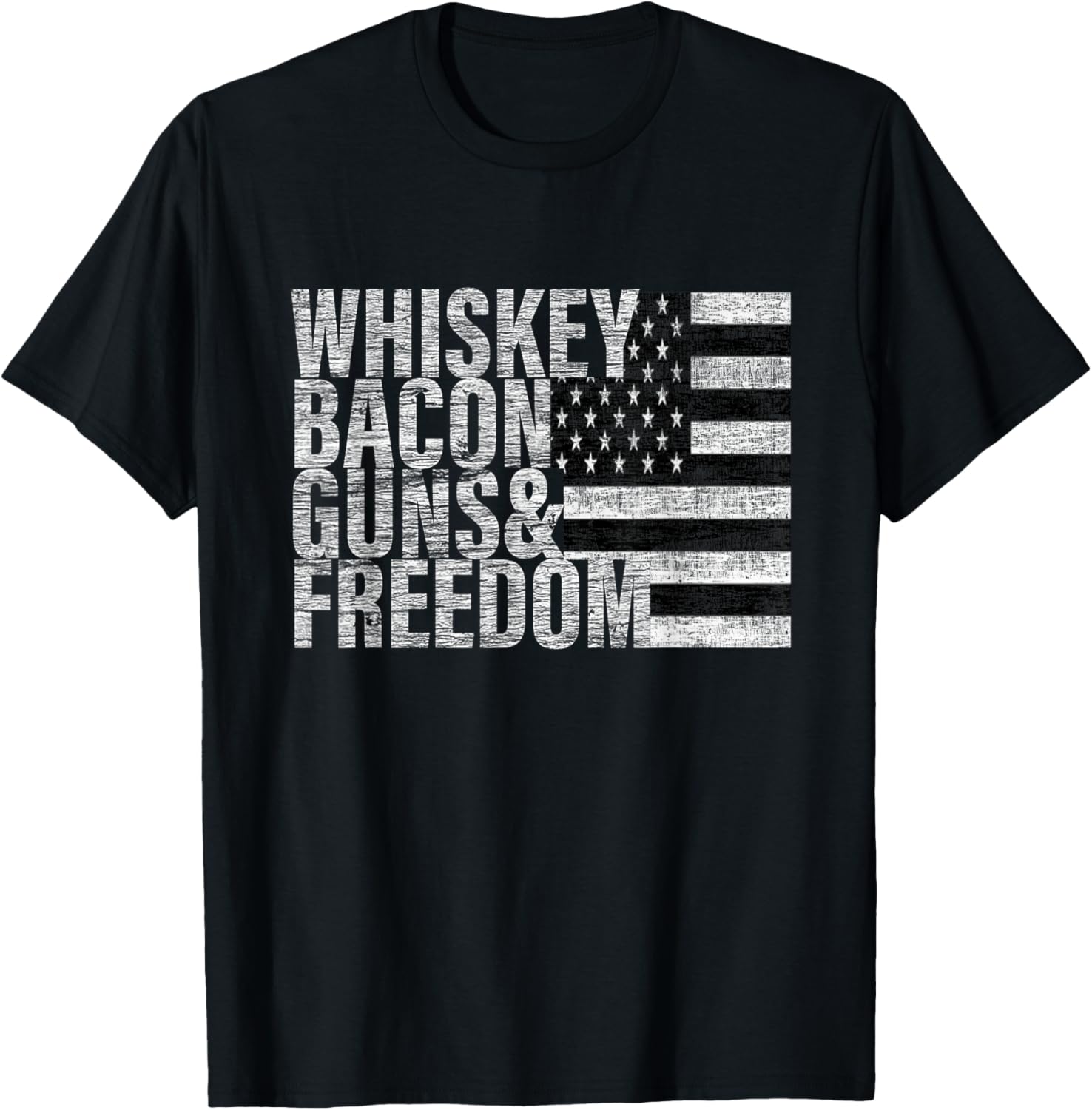 Whiskey Bacon Guns Freedom T Shirt Flag Tee