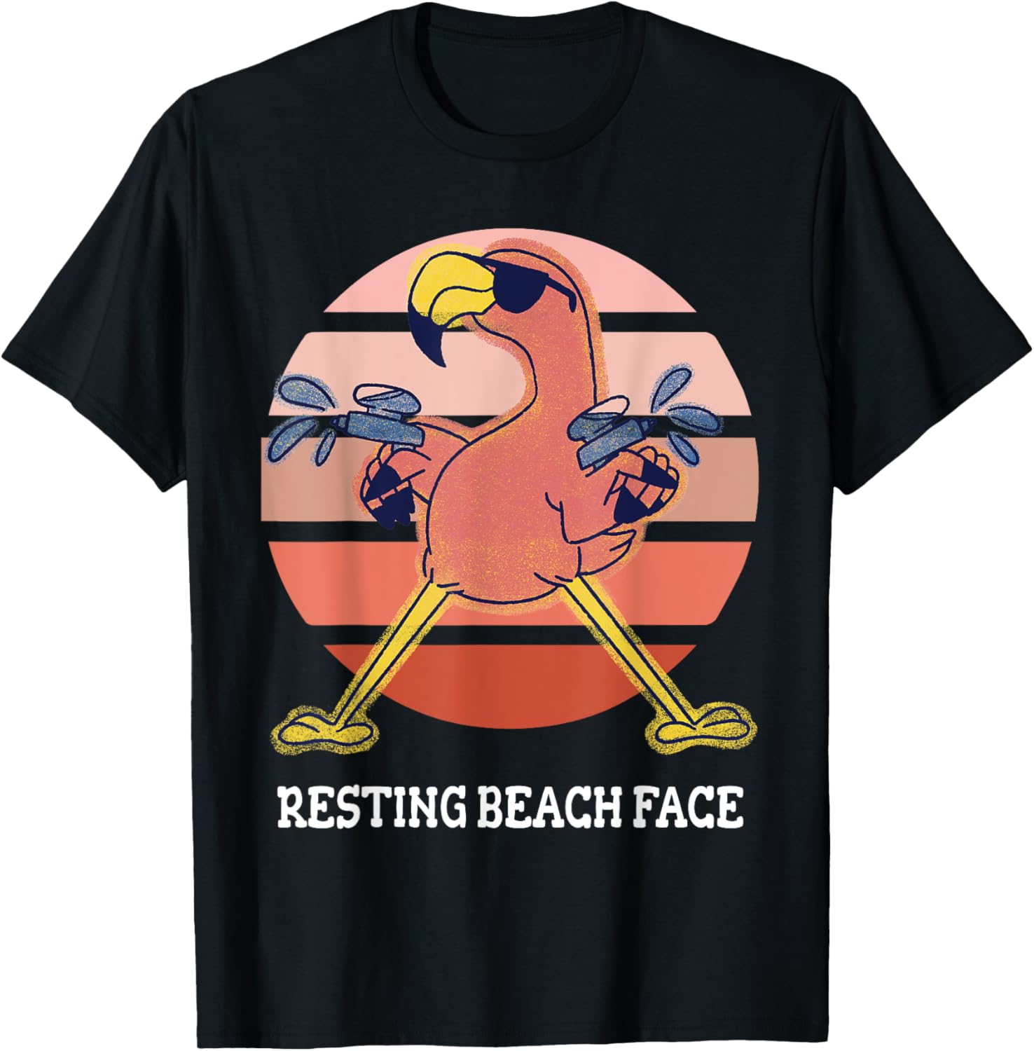 Resting Beach Face Flamingo With Water Guns Humor Design
