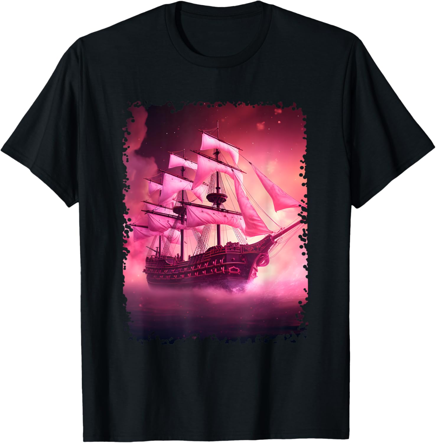 Cool Retro Pirate Ship Women Men Pink Art