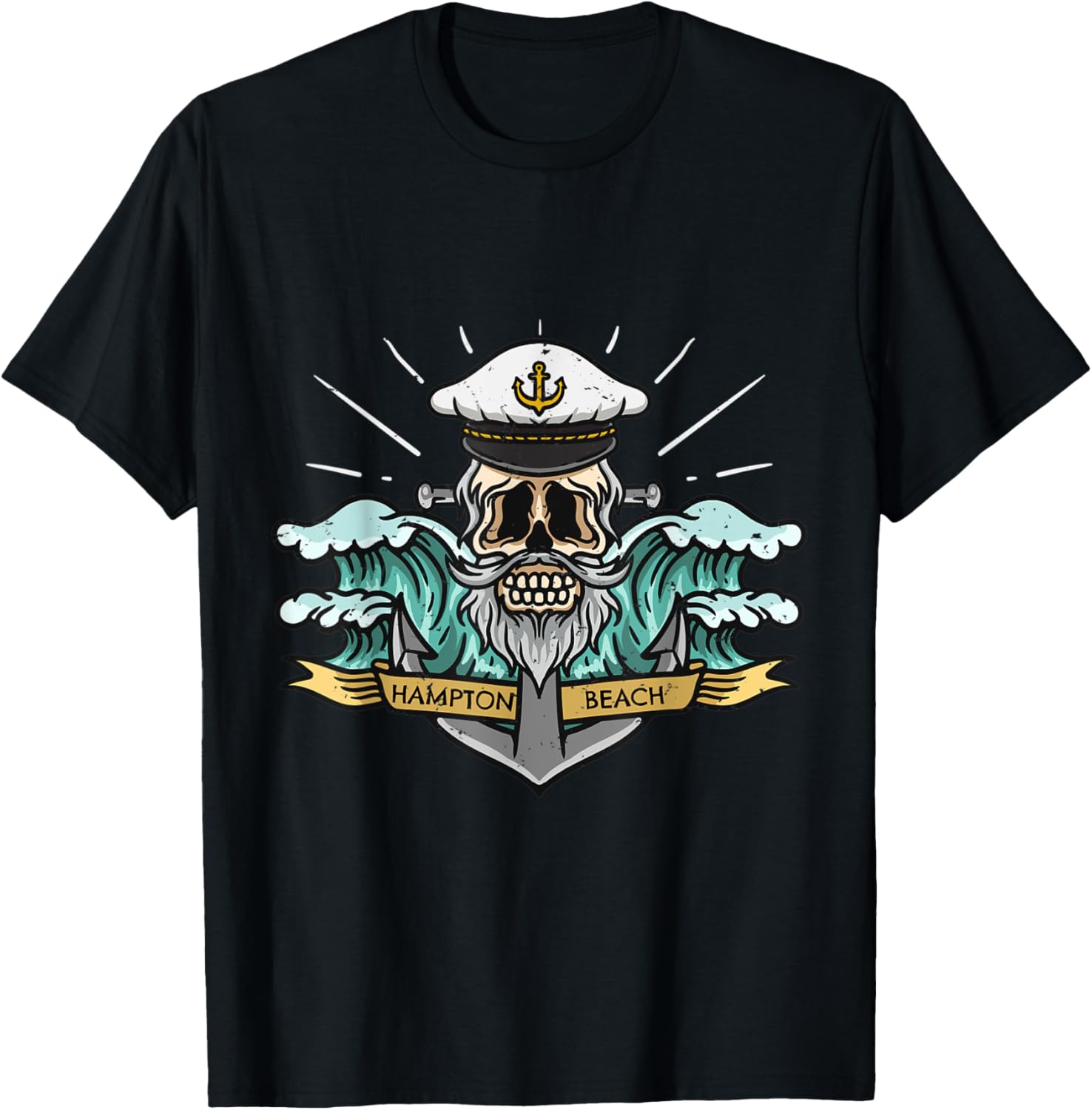 Hampton Beach New Hampshire Sea Captain Pirate Skull T-Shirt for Men Women Kids