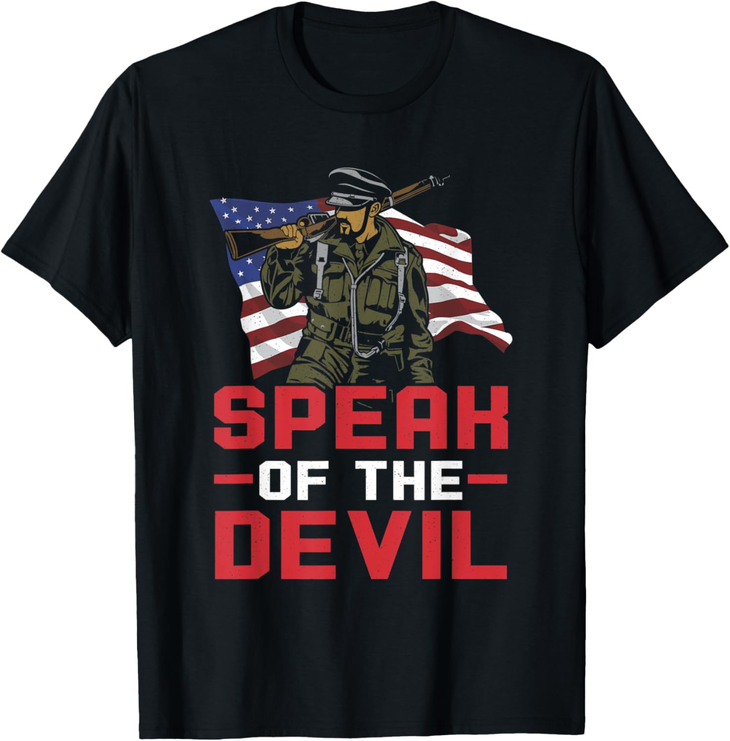 Speak Of Devil Patriotic Usa Flag Soldier Gun Military T Shirt Women