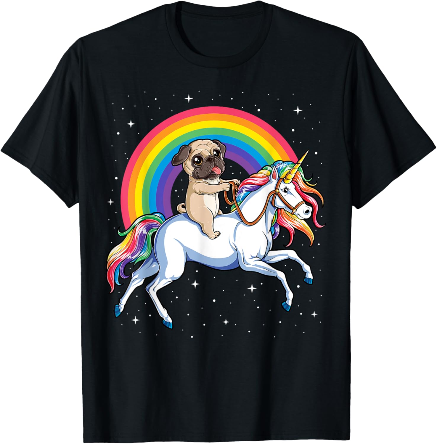 Pug Unicorn T shirt Girls Kids Space Galaxy Rainbow Pugicorn
