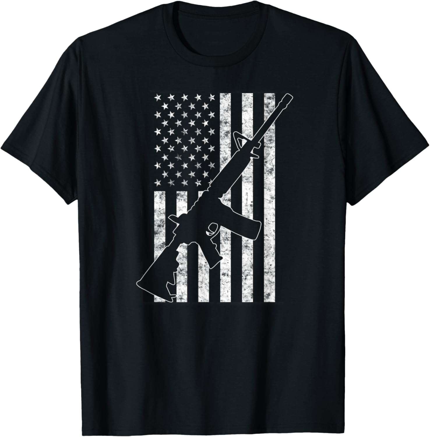 Distressed American Flag Machine Gun T Shirt Pro Guns Tee Women Men