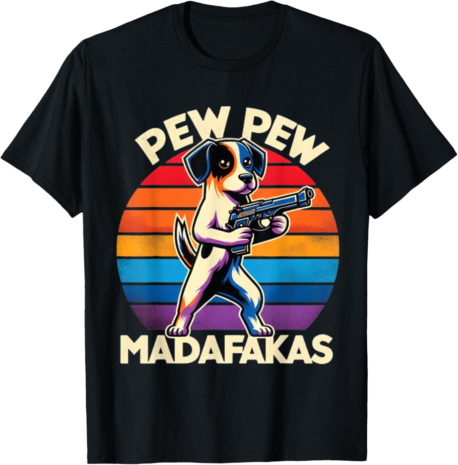 Pew Madafakas Pew Guns Funny Dog Retro Vintage T Shirt Small Black