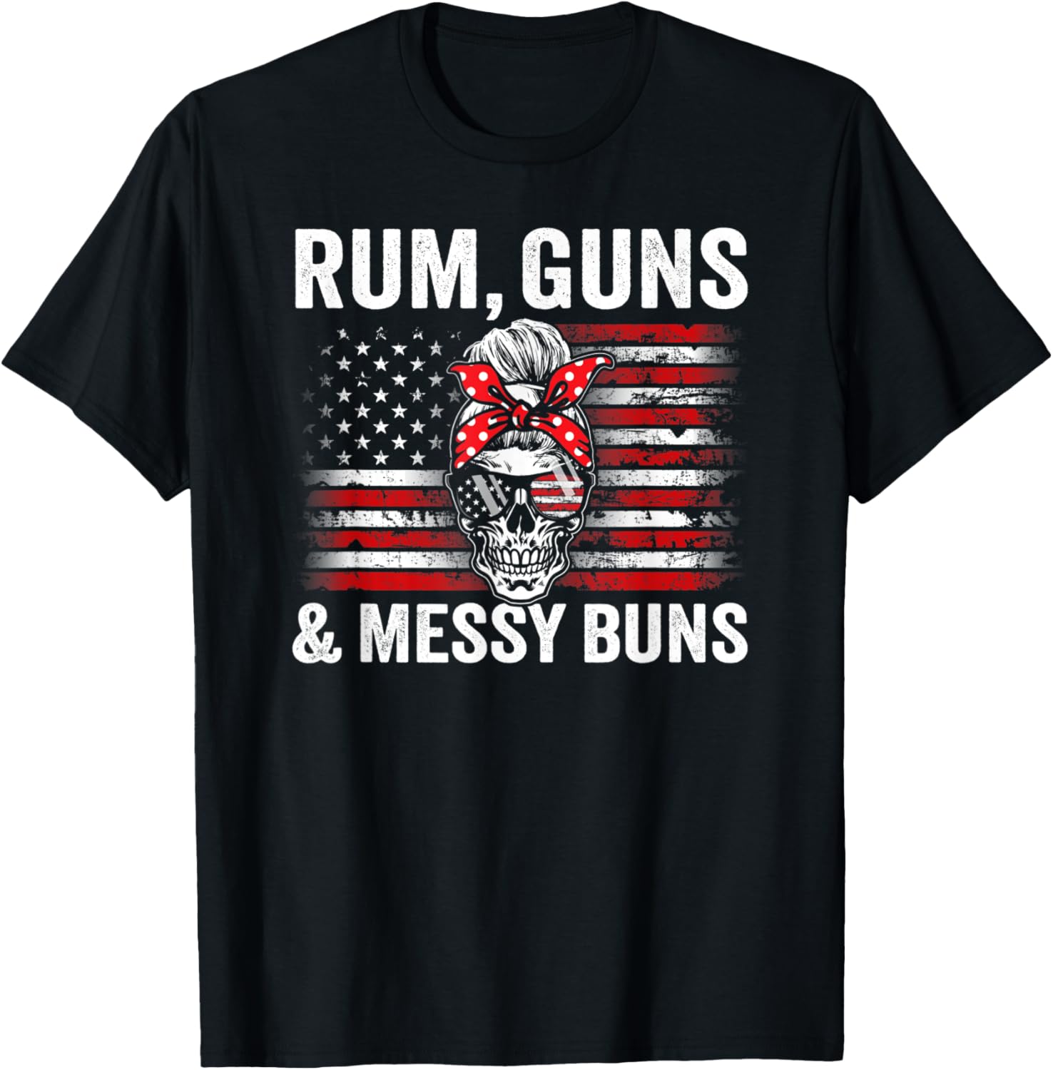 Rum Guns Messy Buns Ladies Usa Flag Skull Womens Pro Gun