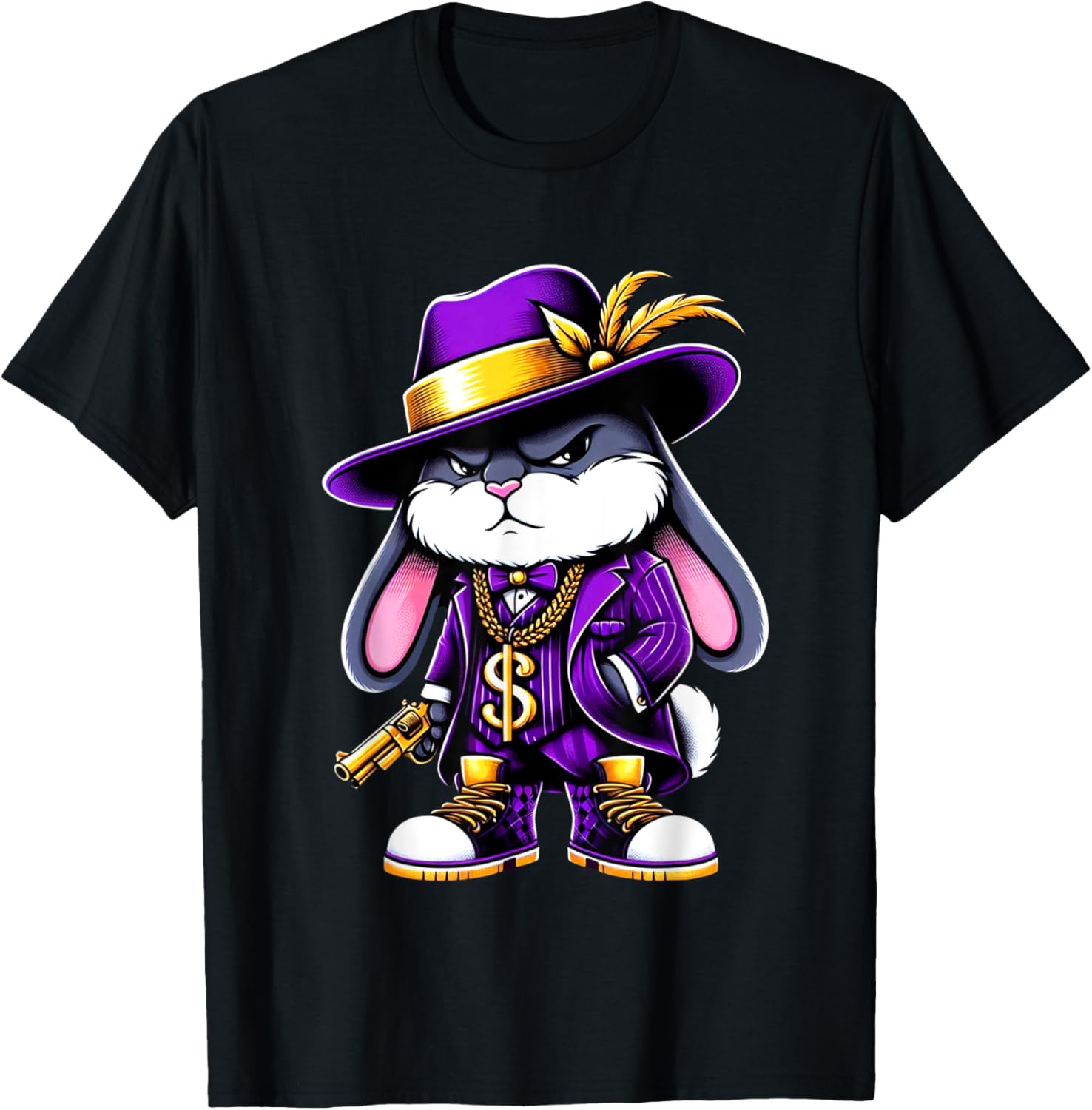 Thug Bunny Pimp Gangster Rabbit With Gun Rabbit Lovers Art