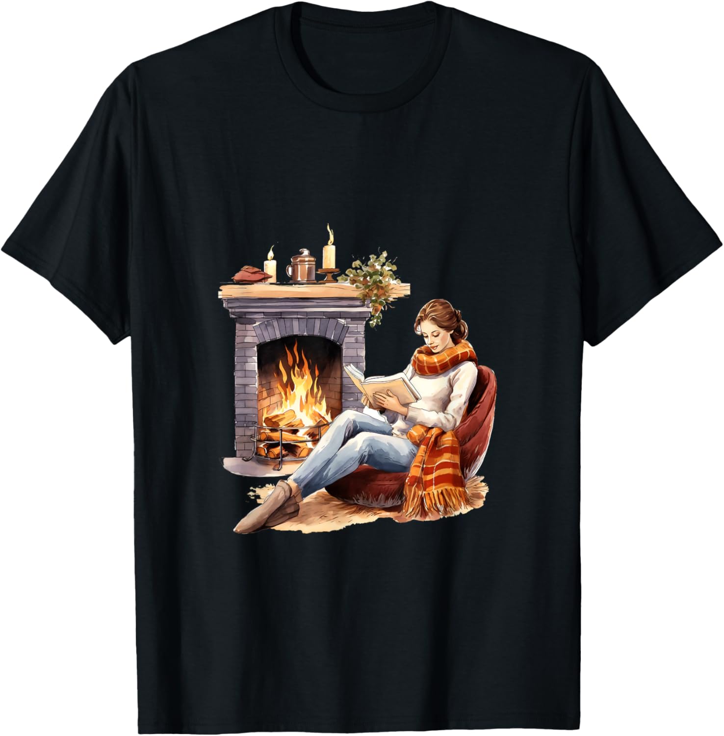 Book Reading In Fireplace Reader Bookworm Girls Women