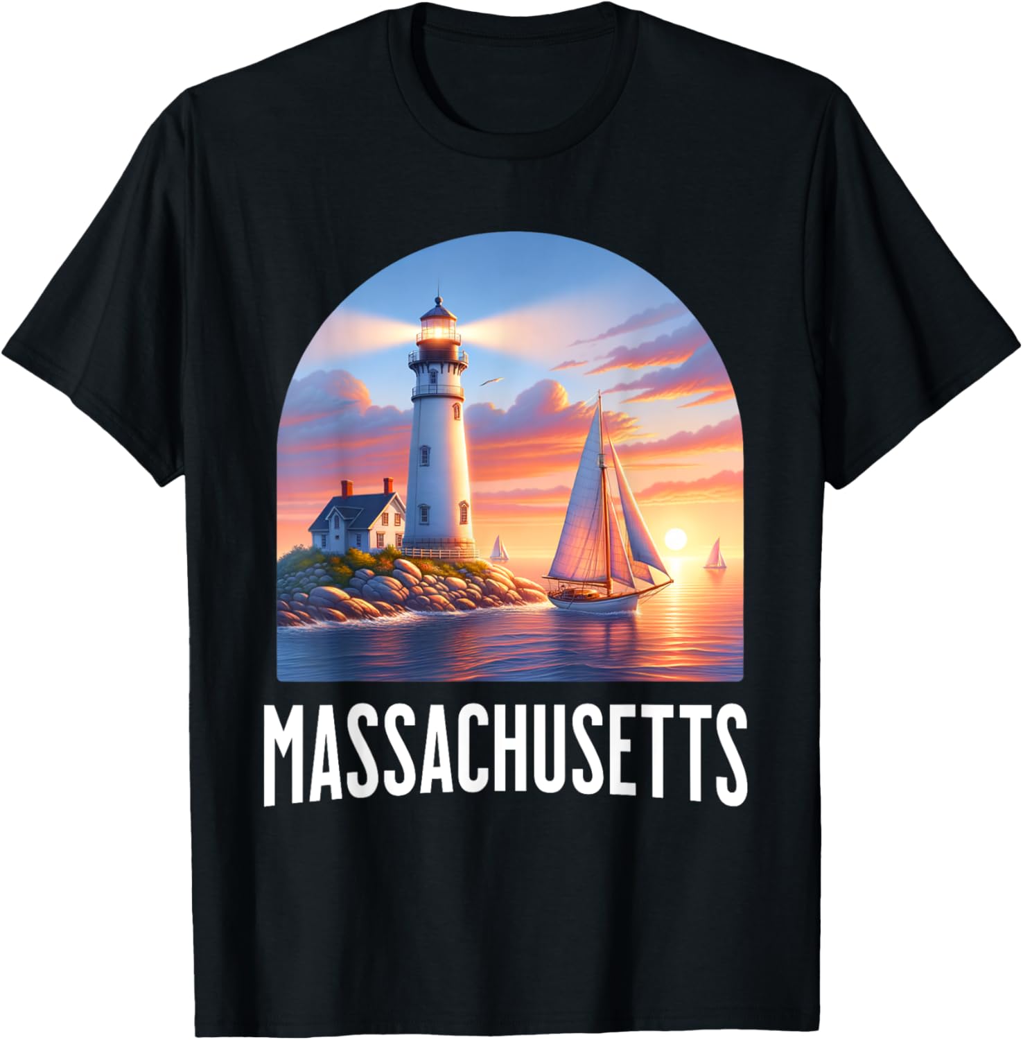 Massachusetts Lighthouse Seascape Sailboat Souvenir