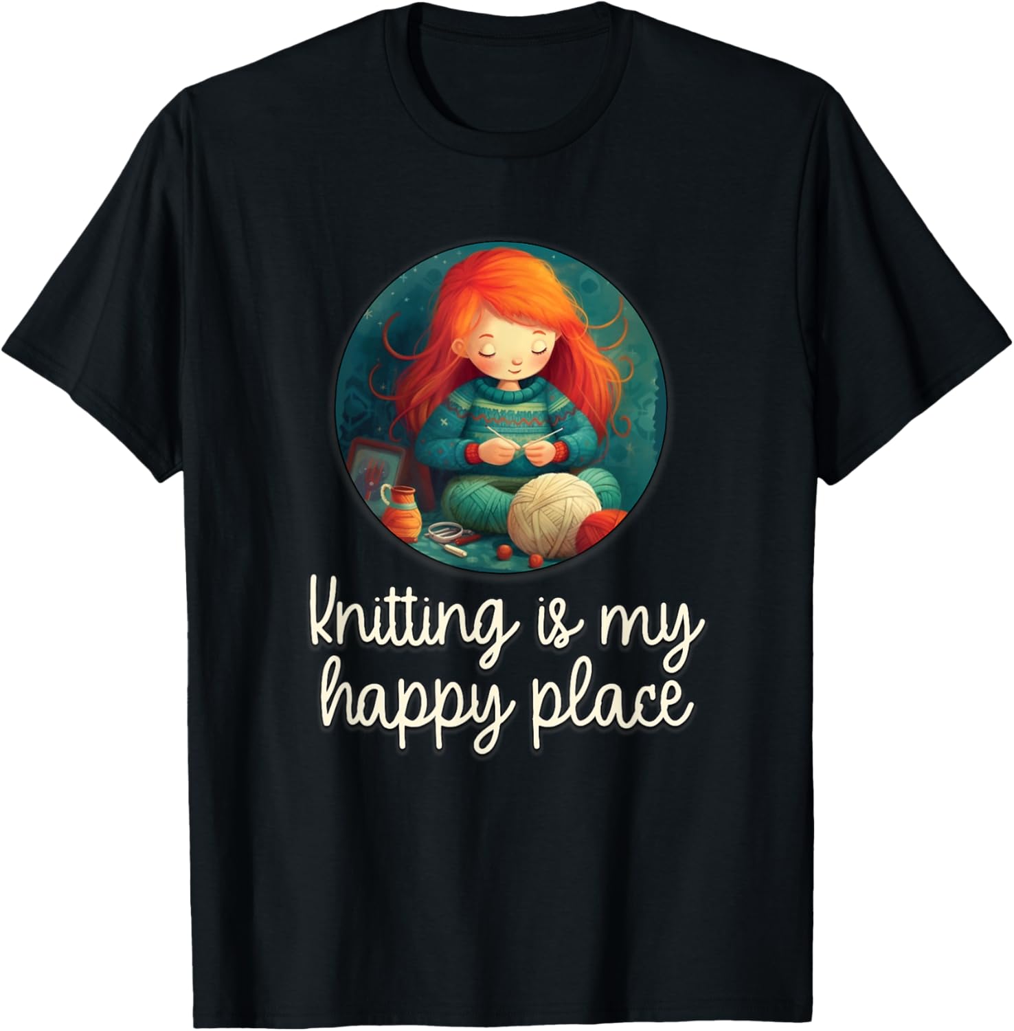 Womens graphic knitting quotes, knitting is my happy place