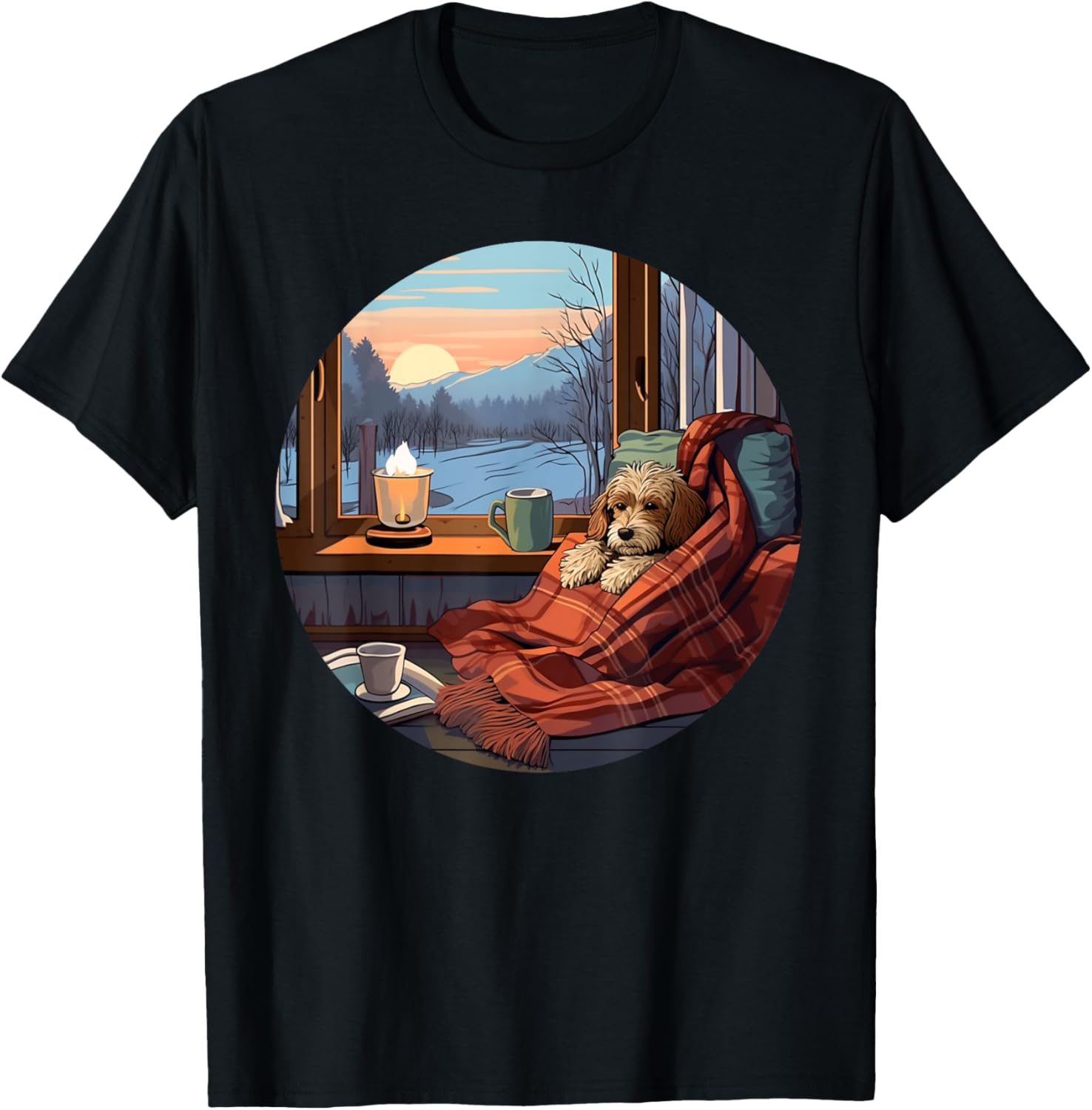 A dog in a warm costume enjoys the cozy bed season T-Shirt for Men Women Kids