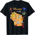 Hand Drawn Illustration of Wisconsin Map, Tourist places, US