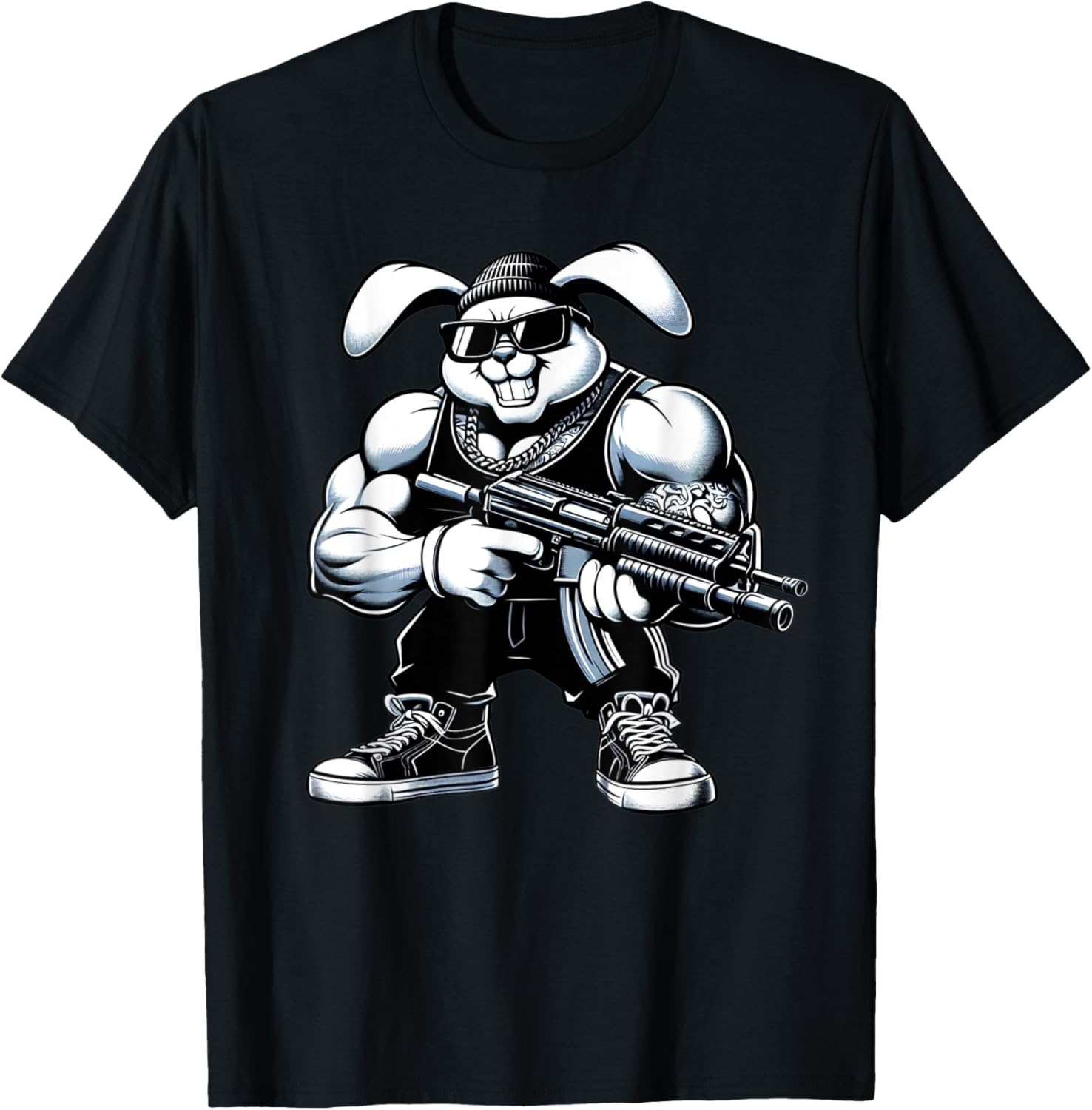 Thug Bunny Holding Gun Muscles Gangster Rabbit Lovers Art
