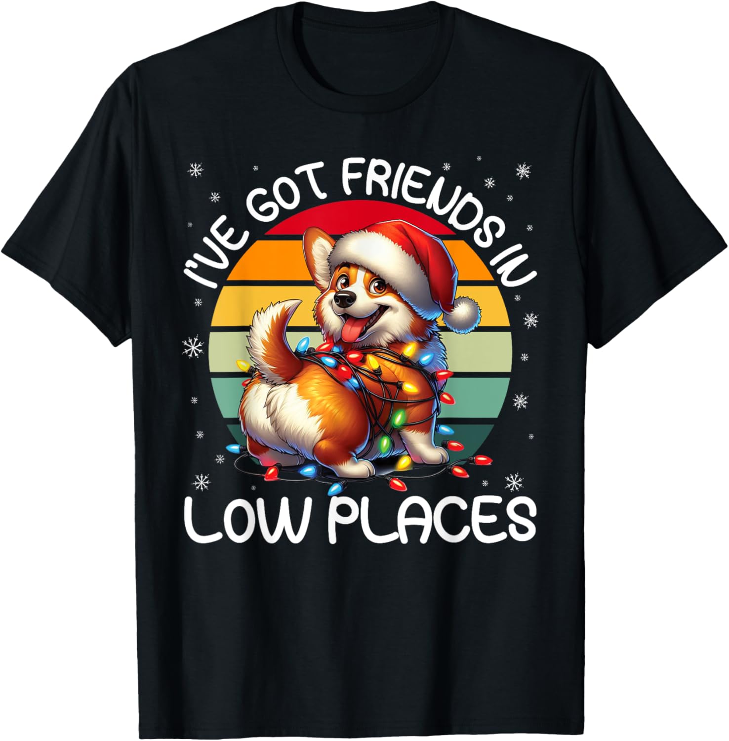Retro Christmas Corgi Friends Low Places Snowflakes Xmas