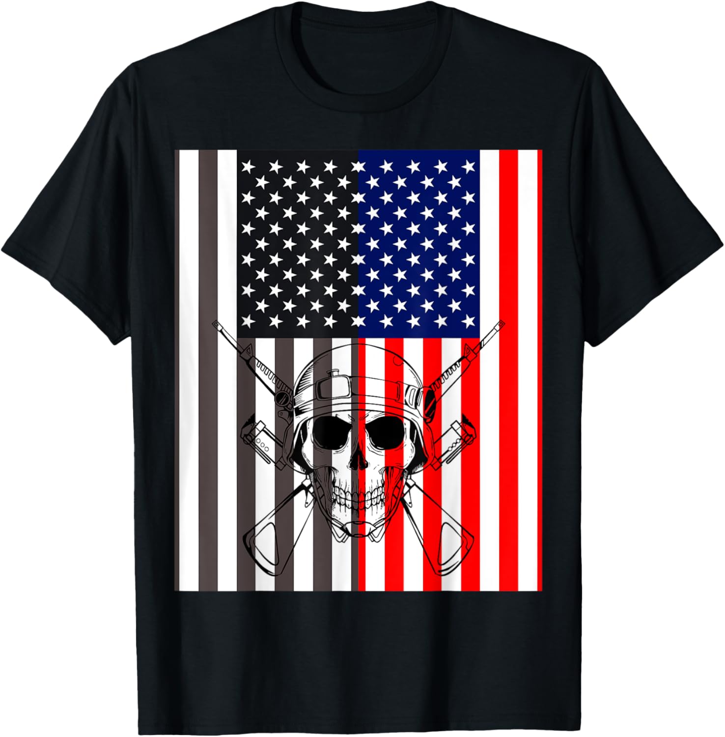 Black Usa Flag Usa Flag Soldier Skull With Guns Women Men