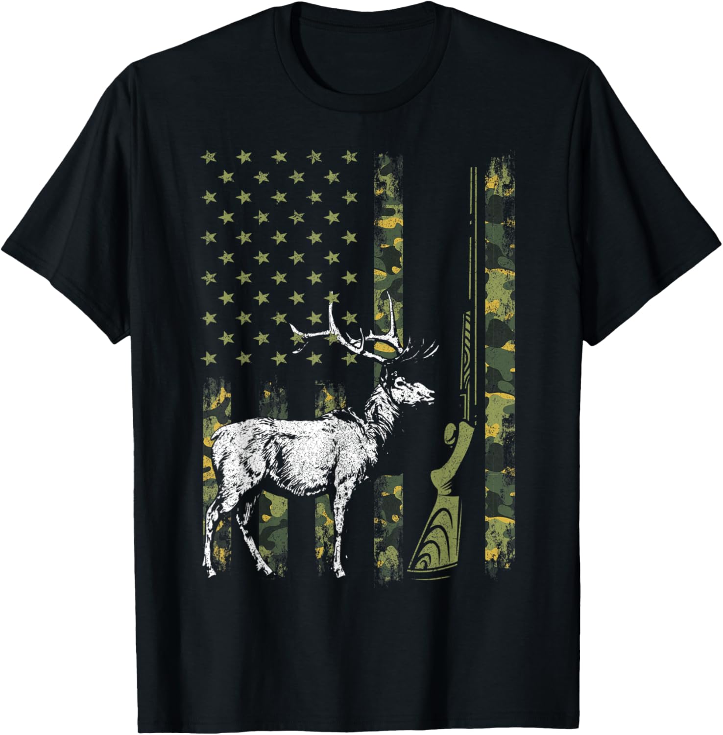 Deer Hunter Dad Camo American Flag Shirts Men Gun Hunting