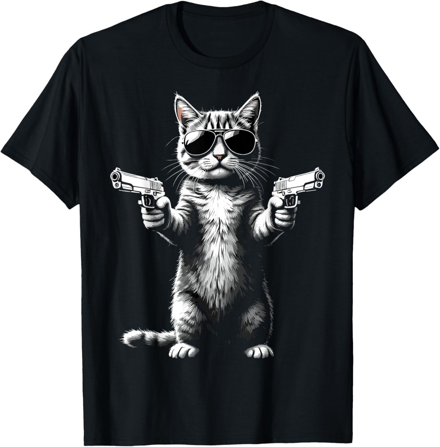 Sunglasses Cat With Guns Cat Dad Funny Cats Gun Lover T Shirt