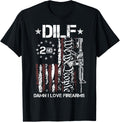 Mens Funny Dilf Damn I Love Firearms Gun American Flag