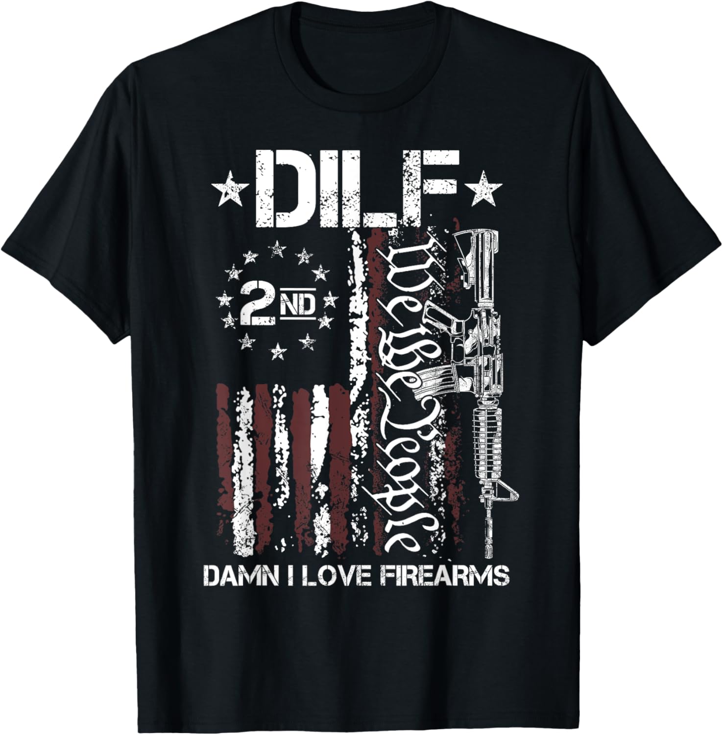 Mens Funny Dilf Damn I Love Firearms Gun American Flag