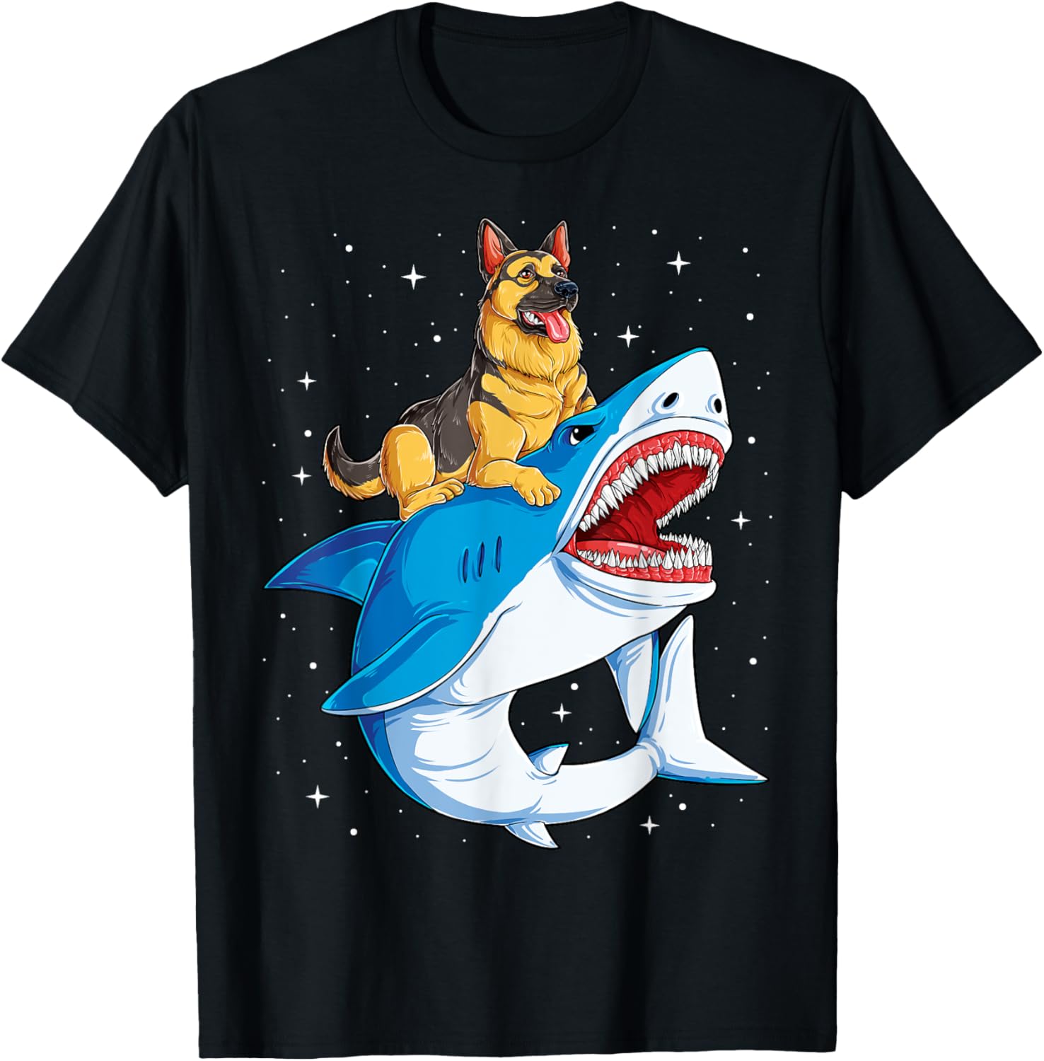 German Shepherd Shark T shirt Kids Men Space Galaxy Jawsome