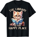 The Library Is My Happy Place Cat Teacher T-Shirt for Men Women Girls Kids