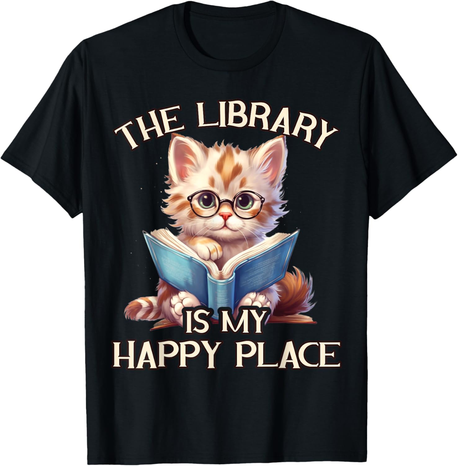 The Library Is My Happy Place Cat Teacher T-Shirt for Men Women Girls Kids