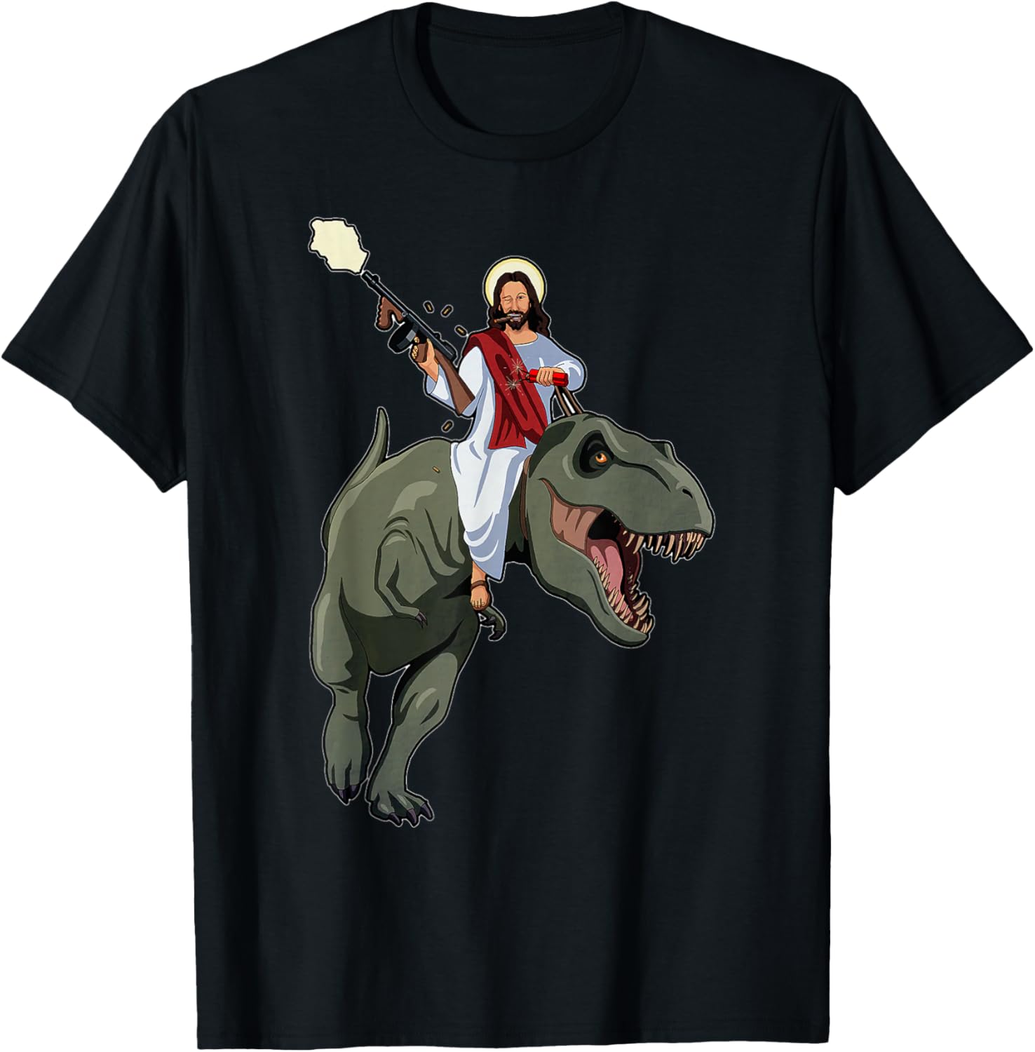 Gun Jesus Riding A T Rex Dinosaur Funny Christian Dino Lover